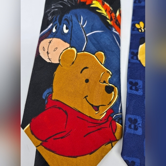 VINTAGE DISNEY WINNIE THE POOH LOT OF 2 NECKTIES MENSWEAR BLACK & BLUE MEN OS - Picture 11 of 12